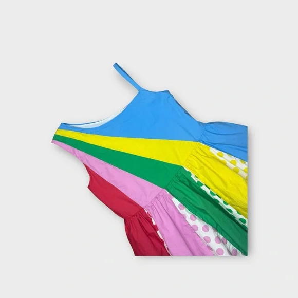 Mini Boden Polkadot Striped Rainbow One Shoulder Woven Dress - Picture 3 of 8